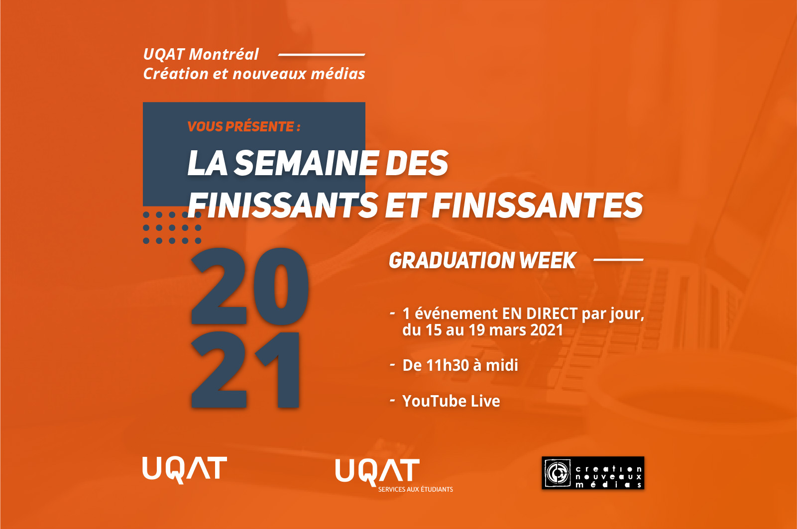 Un évènement virtuel pour célébrer la fin du parcours des finissantes et finissants en création et nouveaux médias au centre de l'UQAT à Montréal